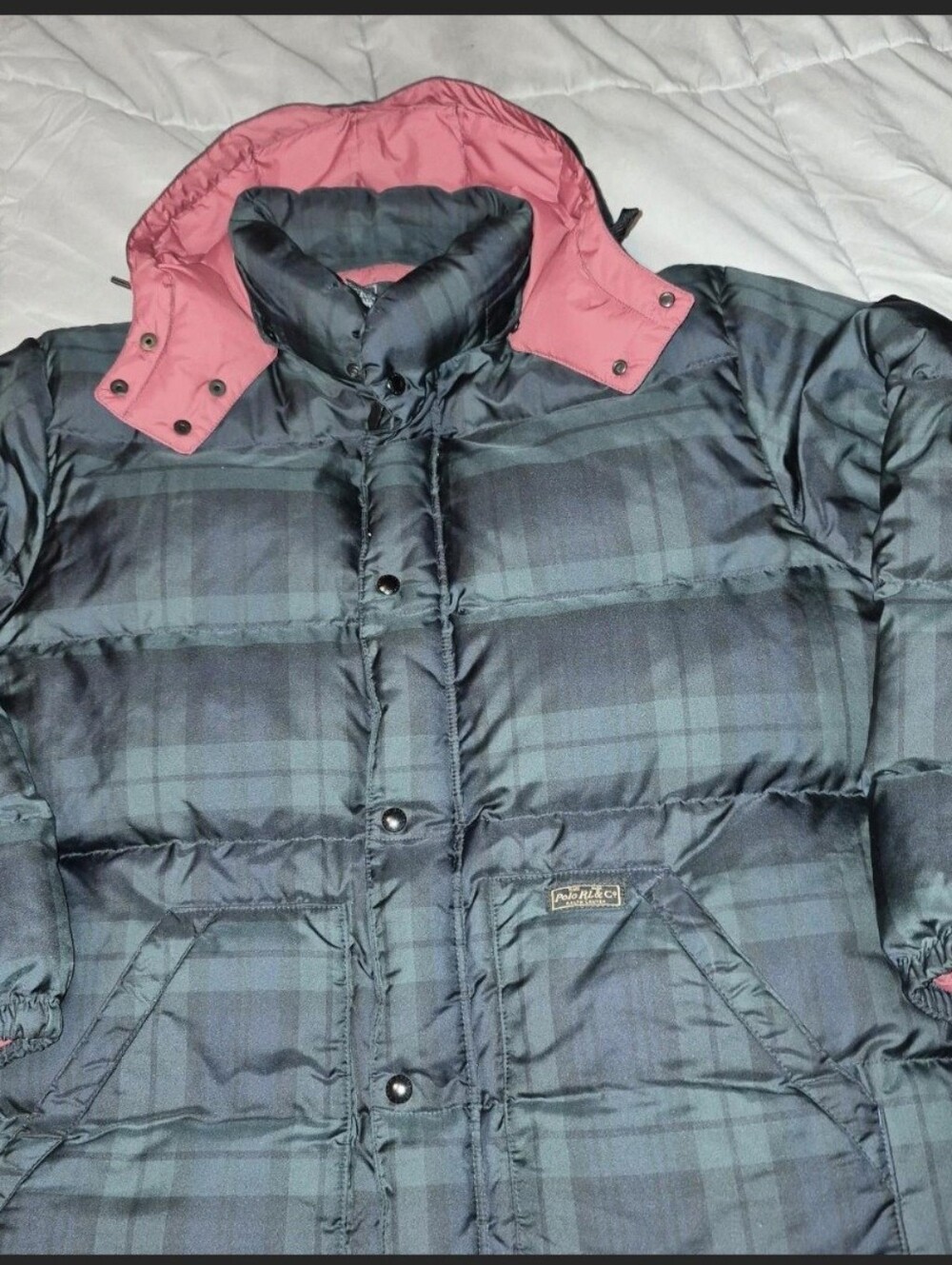 Polo by Ralph Lauren Dark Green Plaid Puffer with Hood BLACKWATCH XL